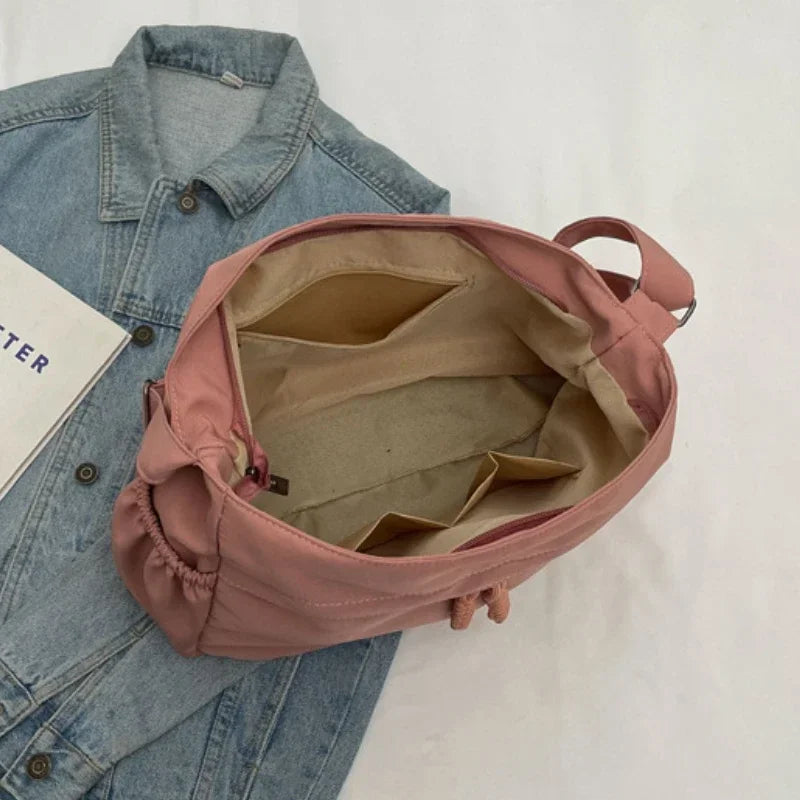 Sac à Bandoulière Hobos en Nylon pour Femme, Sacoche à Fermeture Éclair, Décontractée, Solide, de Grande Capacité, à la Mode, 2025