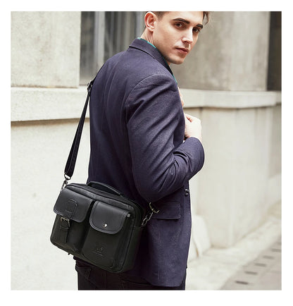 Sac à bandoulière en cuir véritable pour hommes, sac à bandoulière décontracté rétro en peau de vache avec couche supérieure, sac carré à bandoulière pour hommes