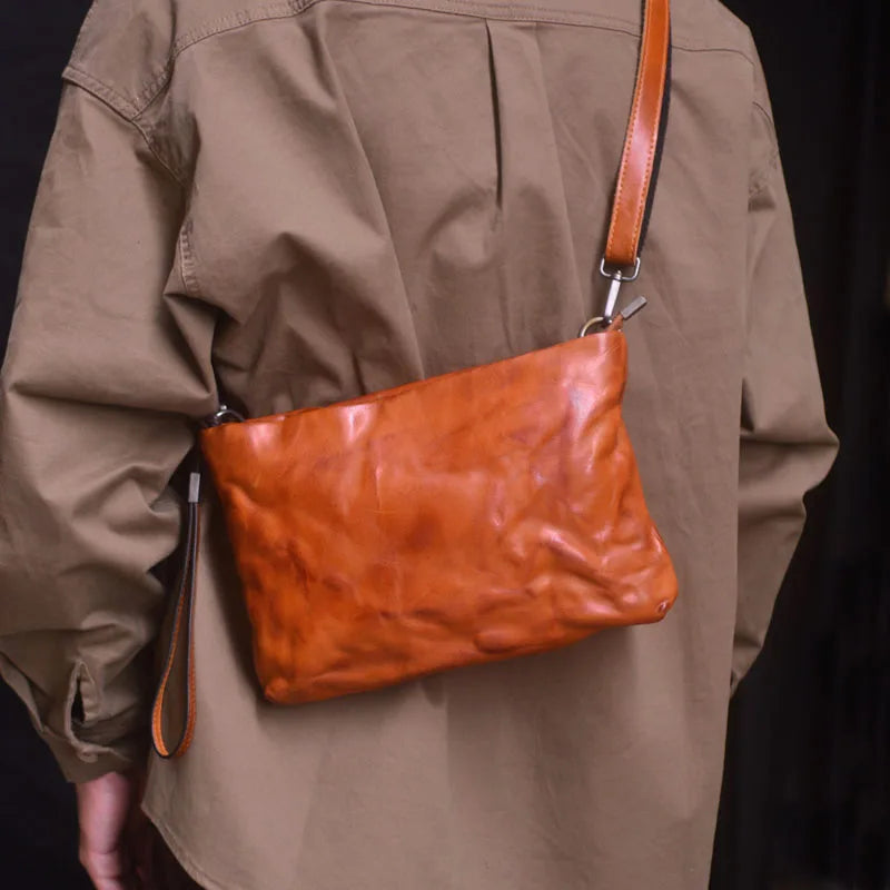 Gland TOO-Sac à bandoulière rétro plissé unisexe, sac à bandoulière multifonctionnel, pochette en cuir de cercle, sac à bandoulière à fermeture éclair, personnalité