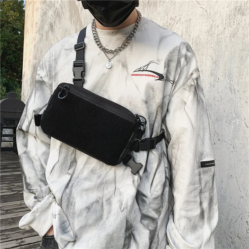 Sac de poitrine tactique unisexe, sac Streetwear Hip Hop, sac de taille fonctionnel, sac de poitrine à bandoulière réglable, sac à dos de gilet d'extérieur