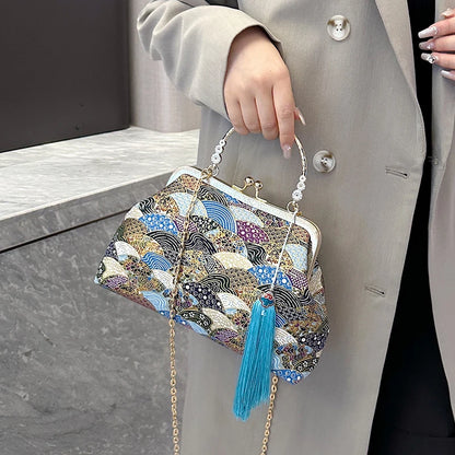 Sacs à bandoulière Vintage brodés pour femmes, élégant sac à main à poignée supérieure en métal avec sangle à chaîne réglable, pochette de fête, portefeuille
