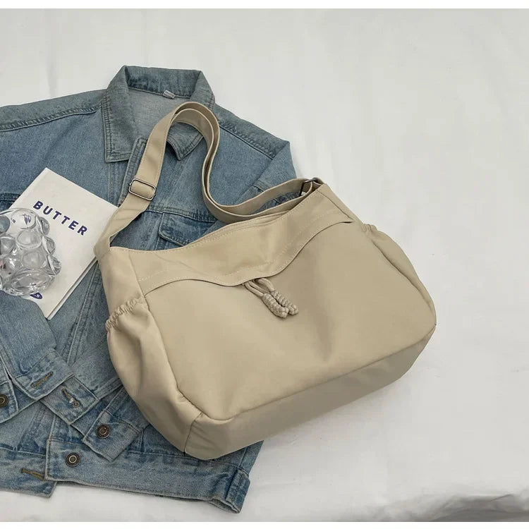 Sac à Bandoulière Hobos en Nylon pour Femme, Sacoche à Fermeture Éclair, Décontractée, Solide, de Grande Capacité, à la Mode, 2025