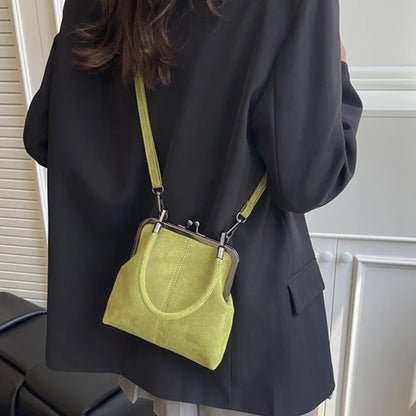 Sac à main rétro givré de grande capacité, serrure à baiser, poignée courte, sac à bandoulière en cuir avec fermeture à Clip, pochette à bandoulière en PU