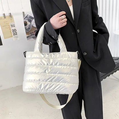 Sac fourre-tout bouffant pour femmes, sac à main bouffant matelassé léger en coton rembourré, sac à bandoulière rembourré en duv