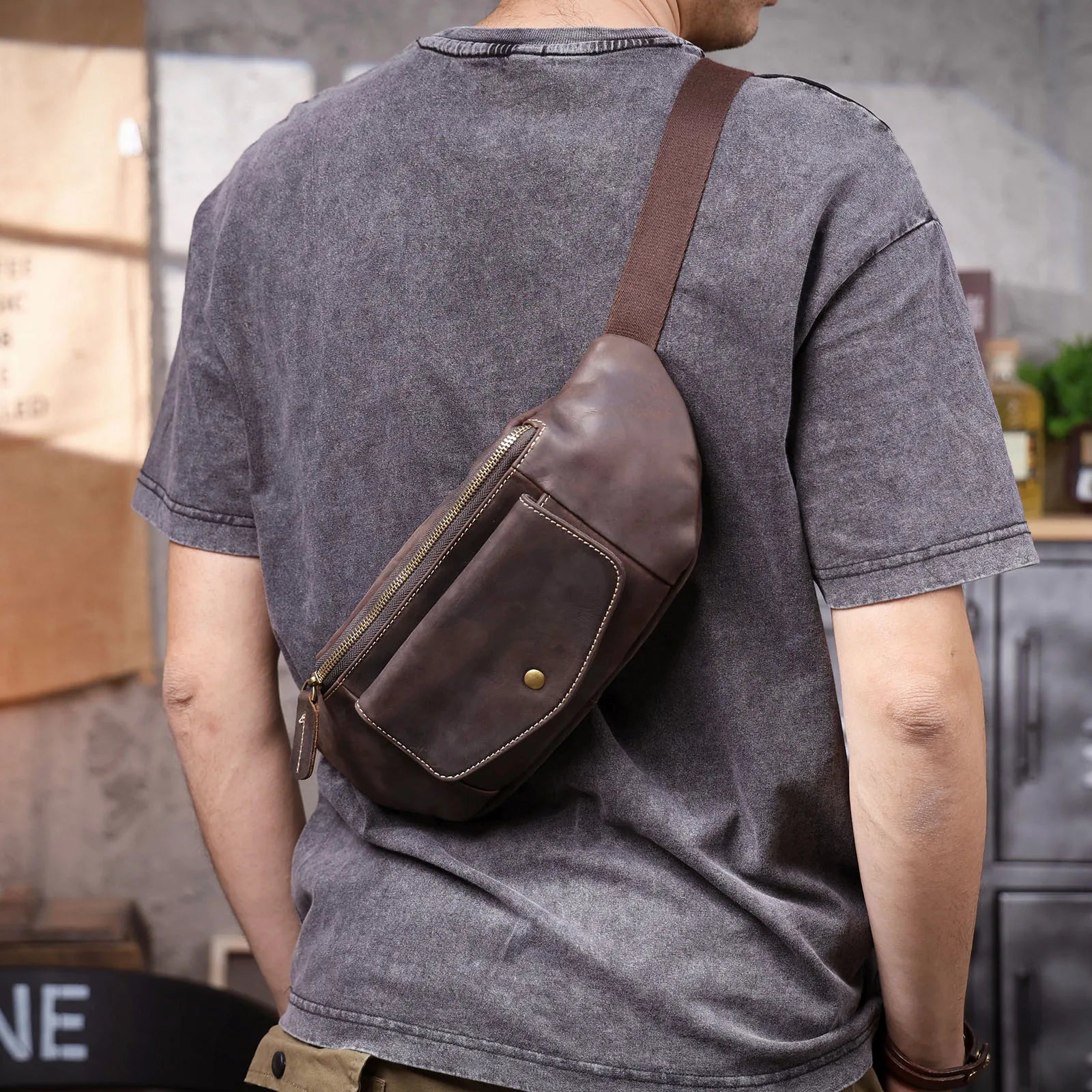 Sac banane homme cuir marron