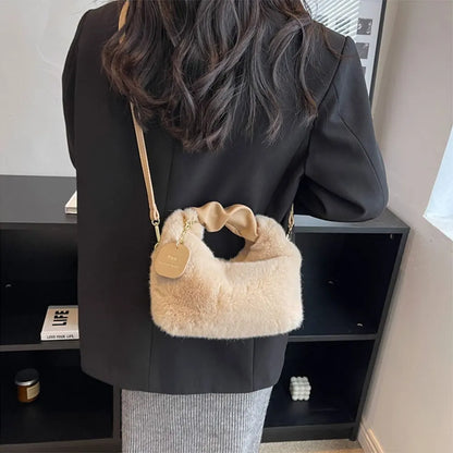Sac à bandoulière en peluche pour femmes, mignon à la mode, couleur unie, doux et moelleux, sac à main automne hiver