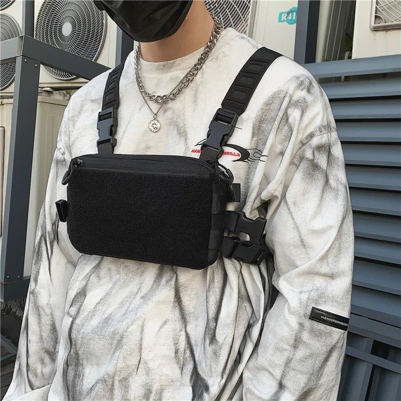 Sac de poitrine tactique unisexe, sac Streetwear Hip Hop, sac de taille fonctionnel, sac de poitrine à bandoulière réglable, sac à dos de gilet d'extérieur
