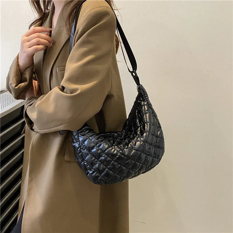 Sac à Main Vintage en Nylon pour Femme, Sous les Bras, Décontracté, Imperméable, Hobo, Matelassé, en Coton
