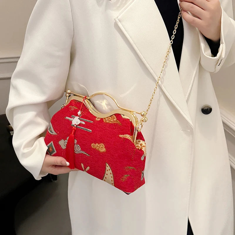 JOinitied-Pochette à franges vintage pour femme, sac à main de luxe, sacs à bandoulière, sac à main de soirée, mariée, mariage, mode