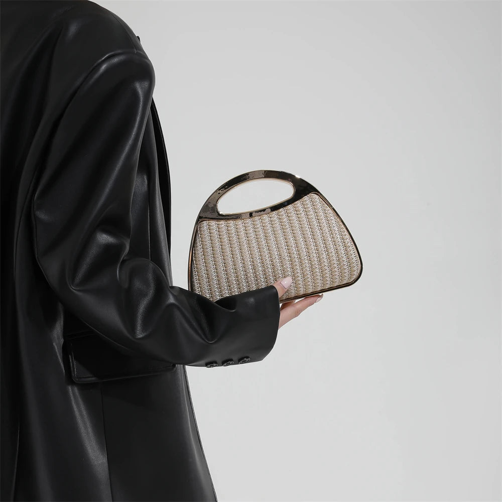sac à main luxe pochette soirée femme MOODS – pochette de soirée en paille tricotée de couleur arc-en-ciel pour femmes, sacs à main de luxe de créateur avec chaîne dorée, pour mariage, dîner, fête