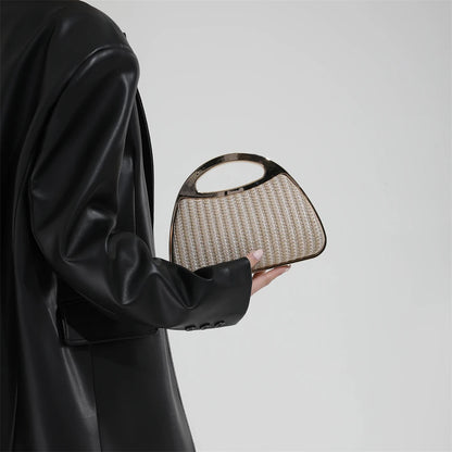 sac à main luxe pochette soirée femme MOODS – pochette de soirée en paille tricotée de couleur arc-en-ciel pour femmes, sacs à main de luxe de créateur avec chaîne dorée, pour mariage, dîner, fête