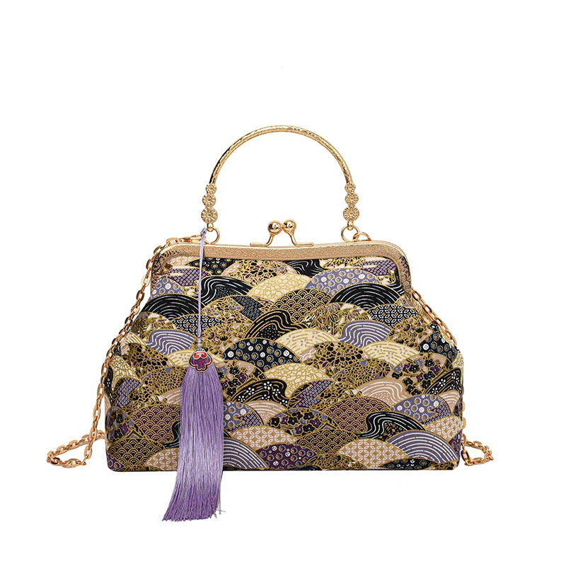 Sacs à bandoulière Vintage brodés pour femmes, élégant sac à main à poignée supérieure en métal avec sangle à chaîne réglable, pochette de fête, portefeuille