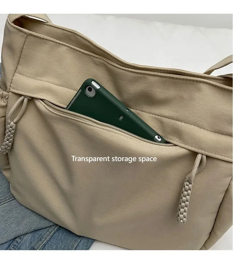 Sac à Bandoulière Hobos en Nylon pour Femme, Sacoche à Fermeture Éclair, Décontractée, Solide, de Grande Capacité, à la Mode, 2025