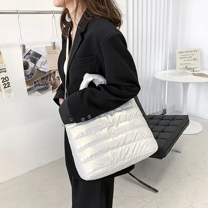 Sac fourre-tout bouffant pour femmes, sac à main bouffant matelassé léger en coton rembourré, sac à bandoulière rembourré en duv