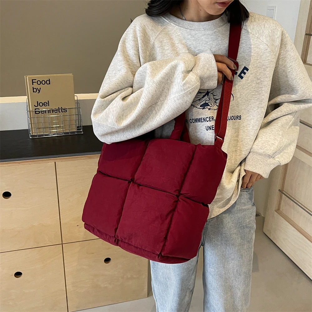 sac de luxe femme sac bandouillère femme MOODS-Sacs à bandoulière carrés pour femmes, sacs à main rembourrés en coton carillon, sac fourre-tout matelassé de grande capacité Lux, printemps, nouveau, 2024