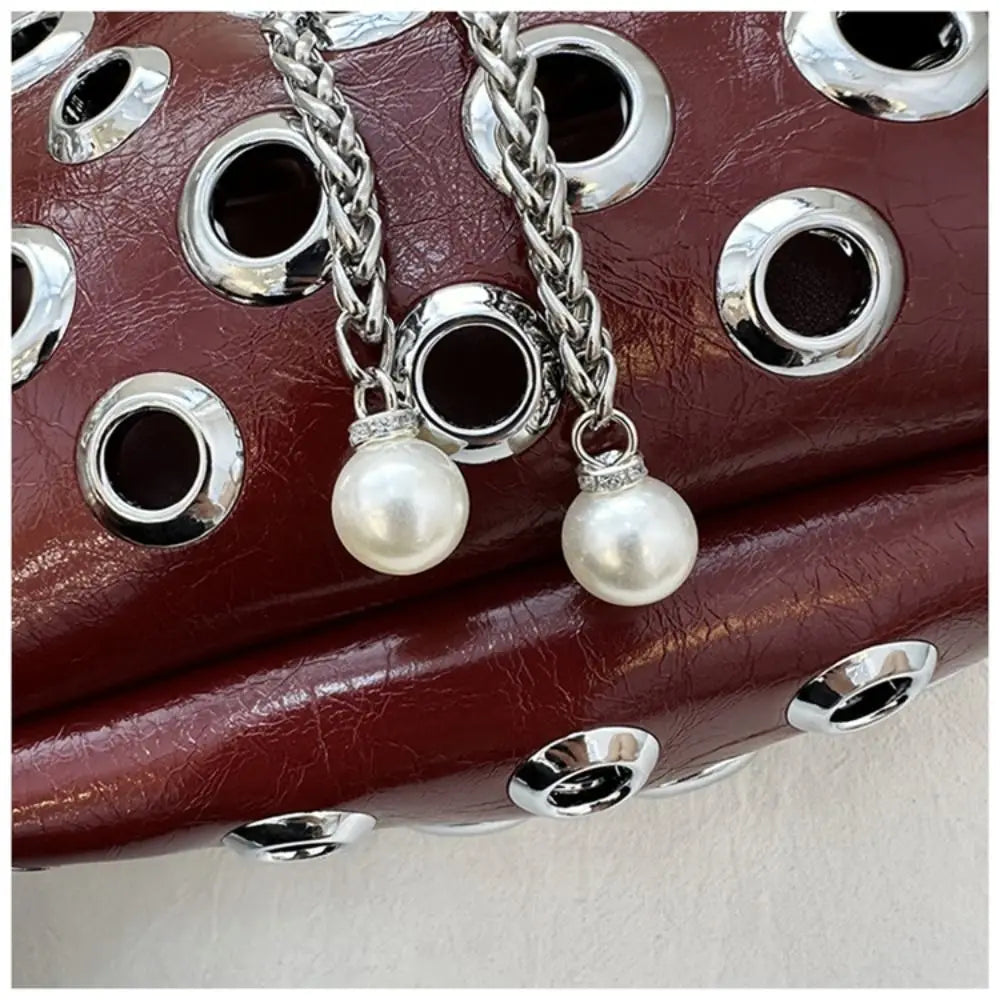 Portable Metal Stud Rivet Shoulder Bag Spicy Girl Chain Y2k Underarm Bag Punk Style Handbag Drawstring Crossbody Bag Daily