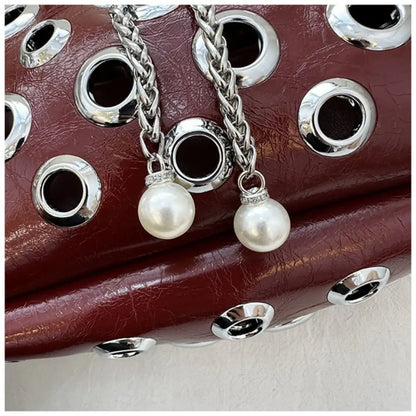 Portable Metal Stud Rivet Shoulder Bag Spicy Girl Chain Y2k Underarm Bag Punk Style Handbag Drawstring Crossbody Bag Daily