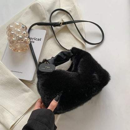 Sac à bandoulière en peluche pour femmes, mignon à la mode, couleur unie, doux et moelleux, sac à main automne hiver