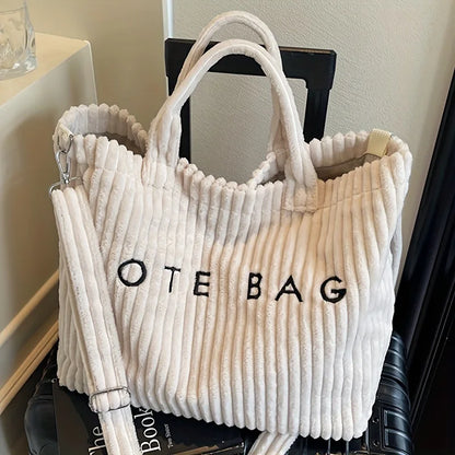 Sac à main en velours rayé grande capacité pour femme, sac à bandoulière, sacs à main, sacs bandoulière, sac fourre-tout polyvalent en velours côtelé avec lettres pour femme
