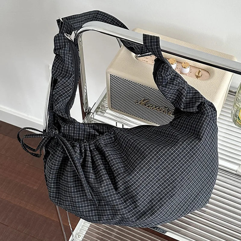 Sacs à bandoulière Hobos rétro à carreaux pour femmes, sac à boulettes en Nylon avec poche à cordon de serrage, sacoche de voyage Portable de grande capacité