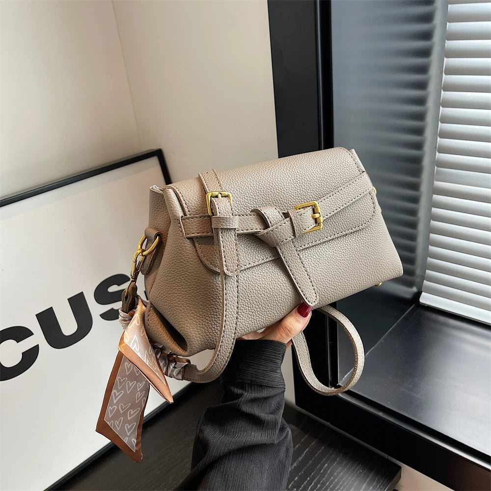 sac a main femme luxe sac de luxe femme haute qualité nouveautés sacs à main MOODS-Sac à bandoulière en cuir PU souple pour femme, motif litchi, ceinture rétro, sac à rabat avec écharpe décorative