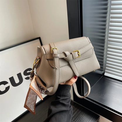 sac a main femme luxe sac de luxe femme haute qualité nouveautés sacs à main MOODS-Sac à bandoulière en cuir PU souple pour femme, motif litchi, ceinture rétro, sac à rabat avec écharpe décorative