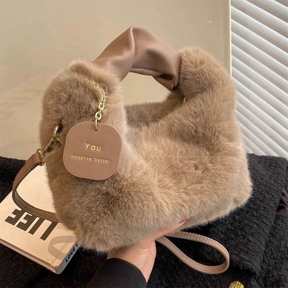 Sac à bandoulière en peluche pour femmes, mignon à la mode, couleur unie, doux et moelleux, sac à main automne hiver