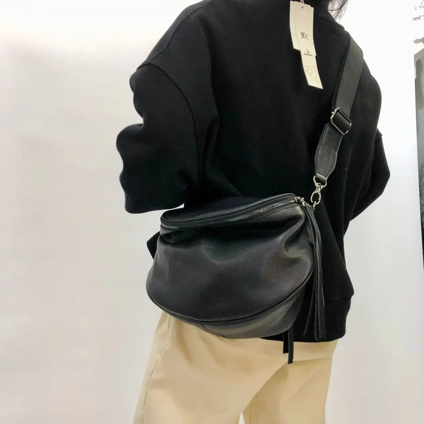Sac banane femme cuir noir