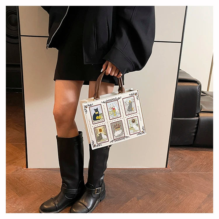 Sacs fourre-tout décontractés de marque pour femme, sacs bandoulière messager pour femme, grands sacs à main féminins, sacs de luxe de créateurs, grands sacs à main à motif chat, sacs à bandoulière