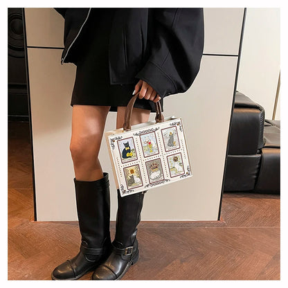 Sacs fourre-tout décontractés de marque pour femme, sacs bandoulière messager pour femme, grands sacs à main féminins, sacs de luxe de créateurs, grands sacs à main à motif chat, sacs à bandoulière