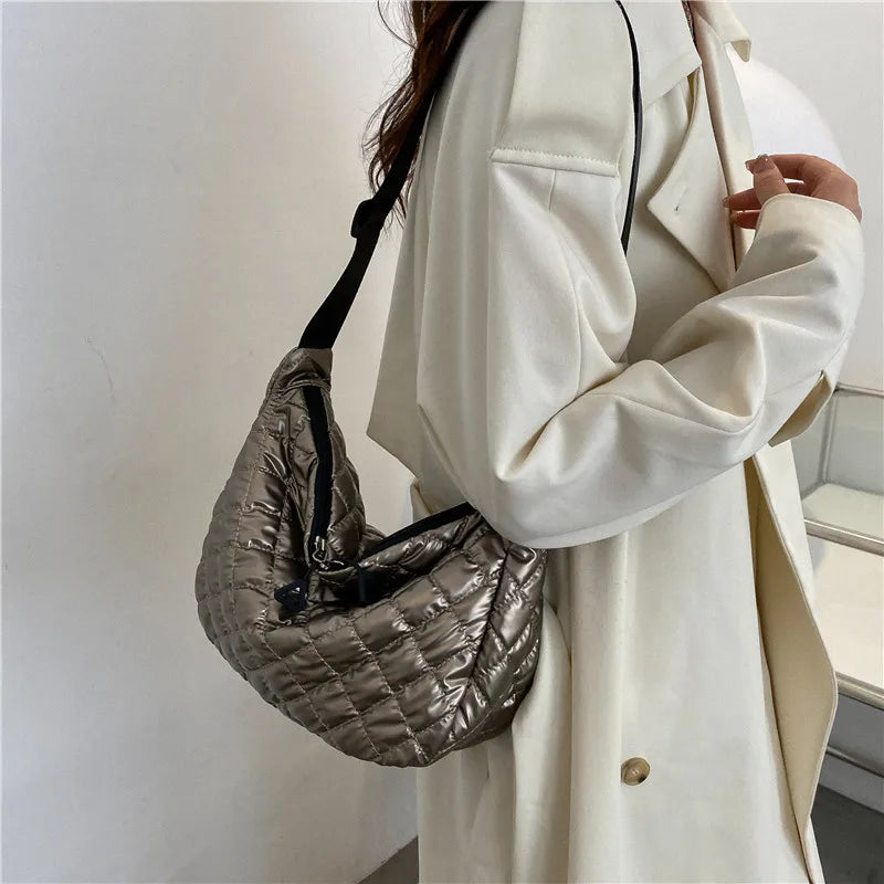 Sac à Main Vintage en Nylon pour Femme, Sous les Bras, Décontracté, Imperméable, Hobo, Matelassé, en Coton