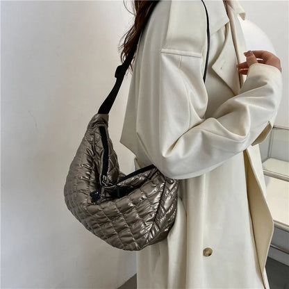 Sac à Main Vintage en Nylon pour Femme, Sous les Bras, Décontracté, Imperméable, Hobo, Matelassé, en Coton