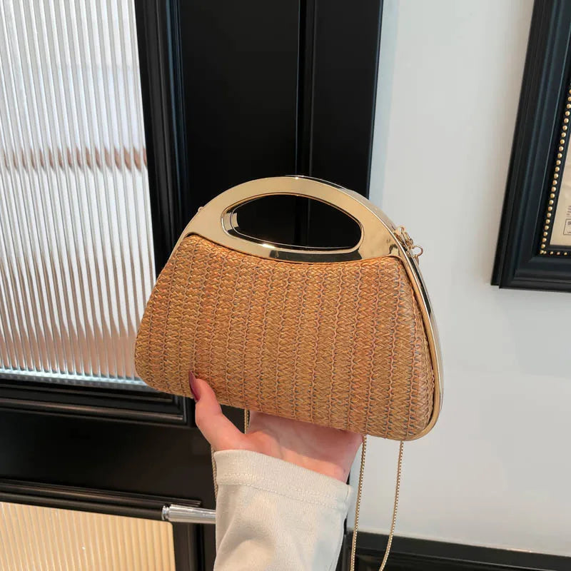 sac à main luxe pochette soirée femme MOODS – pochette de soirée en paille tricotée de couleur arc-en-ciel pour femmes, sacs à main de luxe de créateur avec chaîne dorée, pour mariage, dîner, fête