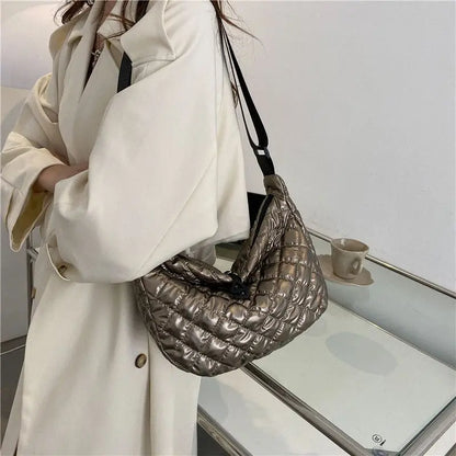 Sac à Main Vintage en Nylon pour Femme, Sous les Bras, Décontracté, Imperméable, Hobo, Matelassé, en Coton