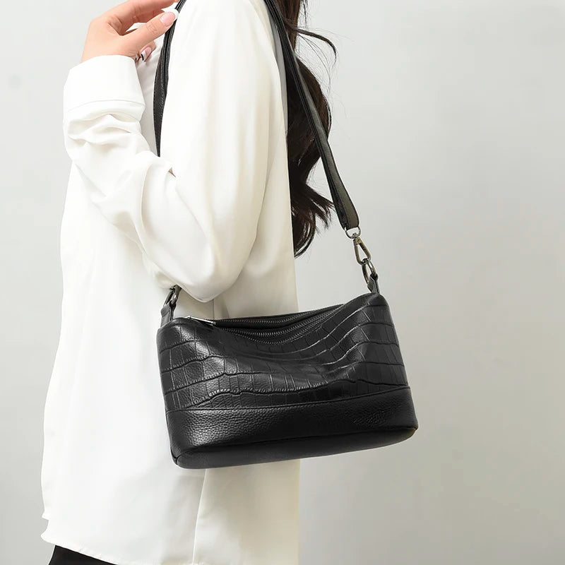 Sacs à main en cuir véritable pour femmes, sacs à bandoulière pour femmes, haute qualité, ouverture à trois couches, 100%