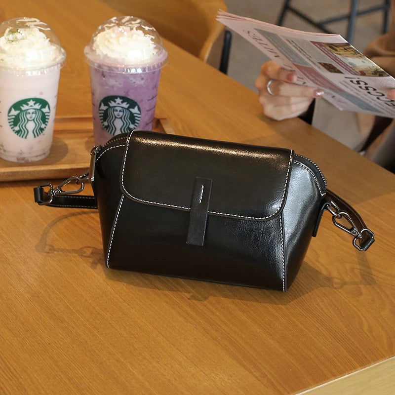 Sac à bandoulière en cuir de vachette véritable pour femme, petit sac à main à coque initié, sac de téléphone décontracté pour femme, huile d'avertissement, à la mode et polyvalent