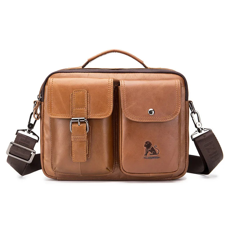 Sac à bandoulière en cuir véritable pour hommes, sac à bandoulière décontracté rétro en peau de vache avec couche supérieure, sac carré à bandoulière pour hommes