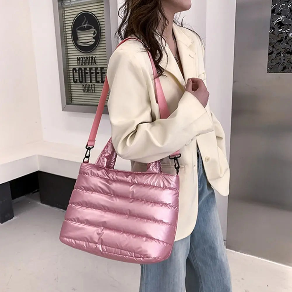 Sac fourre-tout bouffant pour femmes, sac à main bouffant matelassé léger en coton rembourré, sac à bandoulière rembourré en duv