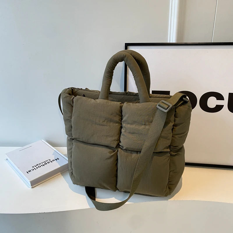 sac de luxe femme sac bandouillère femme MOODS-Sacs à bandoulière carrés pour femmes, sacs à main rembourrés en coton carillon, sac fourre-tout matelassé de grande capacité Lux, printemps, nouveau, 2024