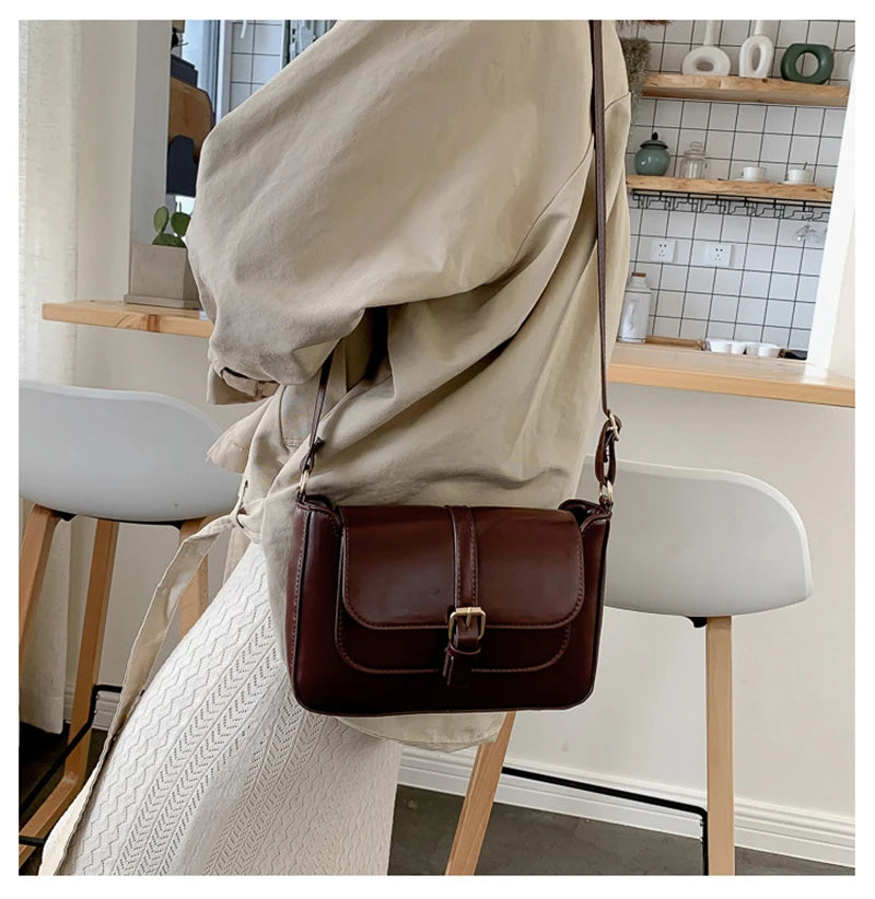 Sacs à bandoulière Vintage en cuir PU pour femmes, sacs à main tendance et bourse rétro, petit sac messager féminin