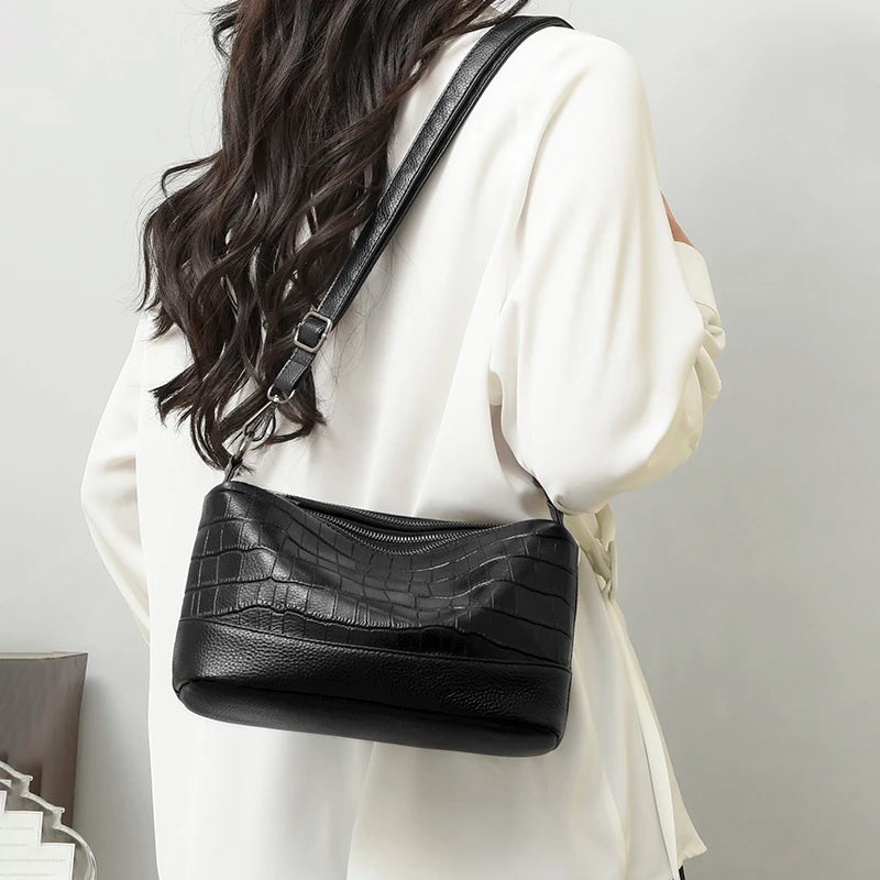 Sacs à main en cuir véritable pour femmes, sacs à bandoulière pour femmes, haute qualité, ouverture à trois couches, 100%