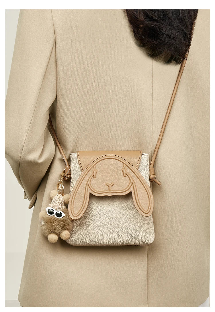 FOXER-Petit sac à bandoulière en cuir pour femme, sac pour téléphone portable, design lapin mignon, initié