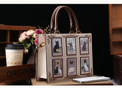 Sac de créateur vintage et de luxe avec broderie délicate impression de chat sac fourre-tout populaire et à la mode pour femmes de grande capacité