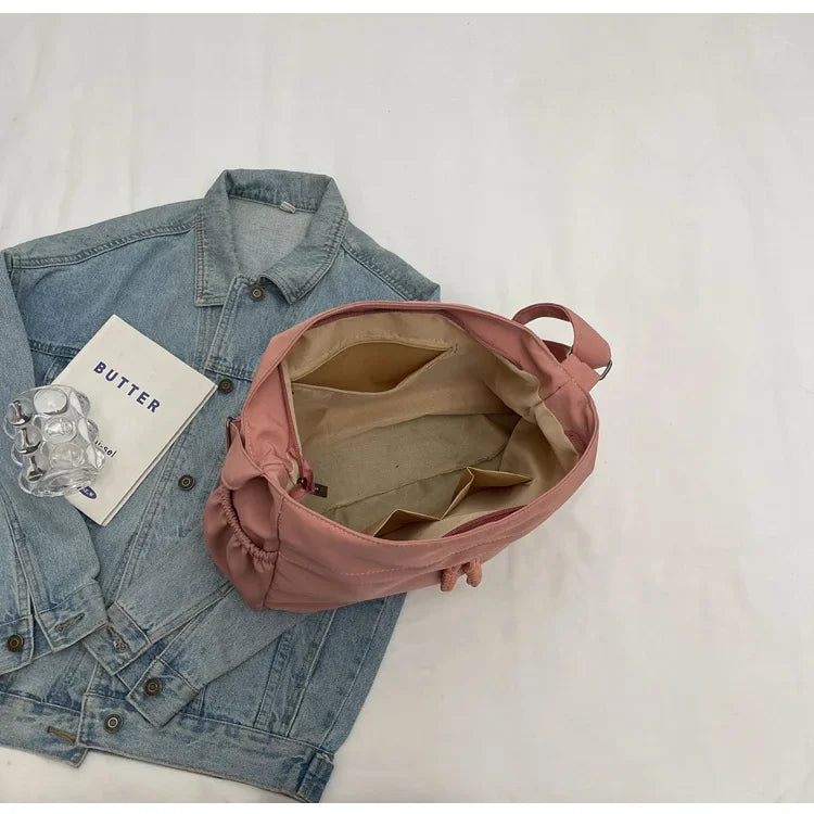 Sac à Bandoulière Hobos en Nylon pour Femme, Sacoche à Fermeture Éclair, Décontractée, Solide, de Grande Capacité, à la Mode, 2025