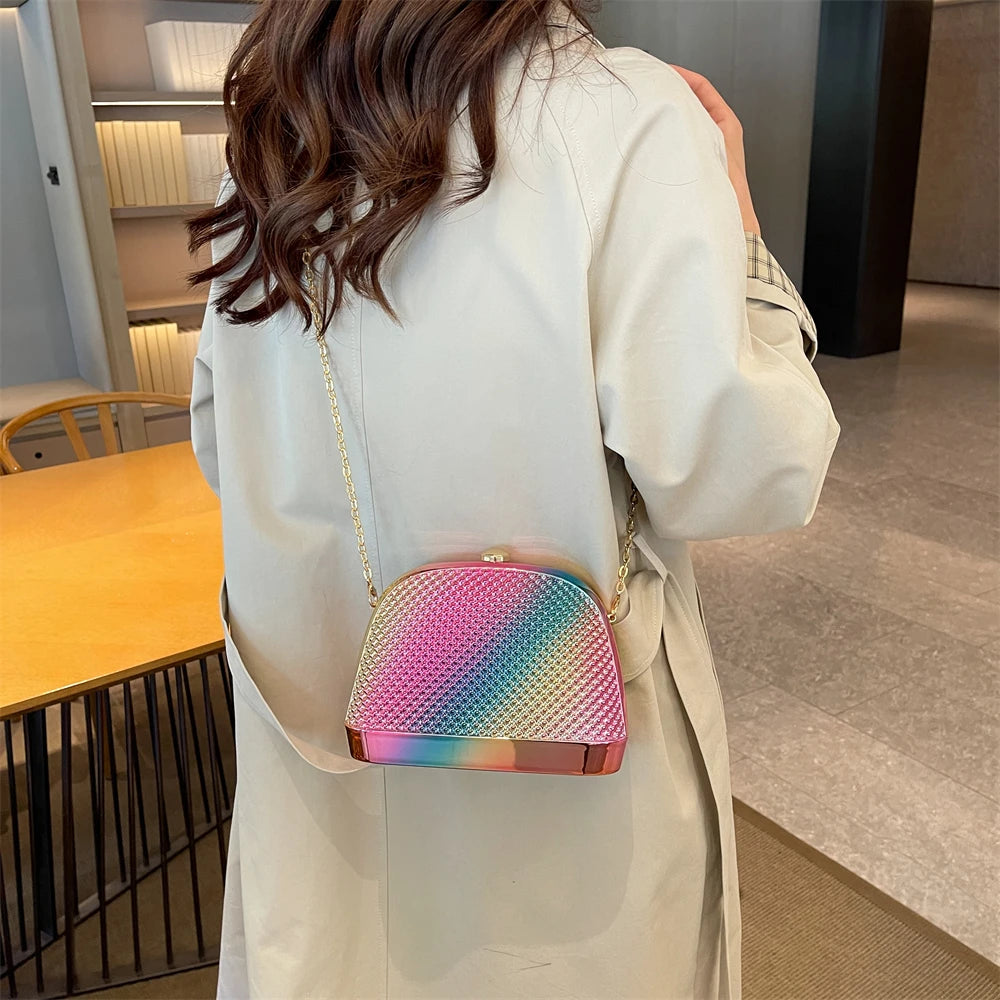sac de luxe femme marque célèbre sac mariage sac soirée femme MOODS arc-en-ciel couleur luxe sacs de soirée pour les femmes élégantes dîner de mariage acrylique chaîne épaule bandoulière coquille sac 2025