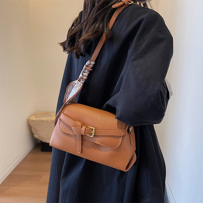 sac a main femme luxe sac de luxe femme haute qualité nouveautés sacs à main MOODS-Sac à bandoulière en cuir PU souple pour femme, motif litchi, ceinture rétro, sac à rabat avec écharpe décorative