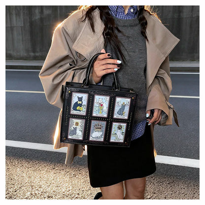 Sacs fourre-tout décontractés de marque pour femme, sacs bandoulière messager pour femme, grands sacs à main féminins, sacs de luxe de créateurs, grands sacs à main à motif chat, sacs à bandoulière