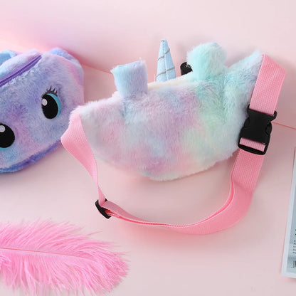 Children's Fanny Pack Cute Unicorn Plush Toys Belt Gradient Color Chest Bag Cartoon Coin Purse Travel Chest Bag Girls Waist Bag