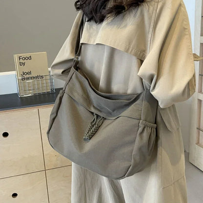Sac à Bandoulière Hobos en Nylon pour Femme, Sacoche à Fermeture Éclair, Décontractée, Solide, de Grande Capacité, à la Mode, 2025