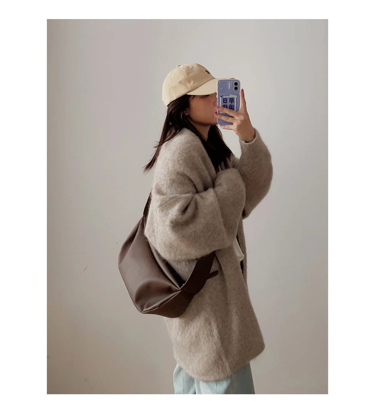 Grand sac banane cuir femme